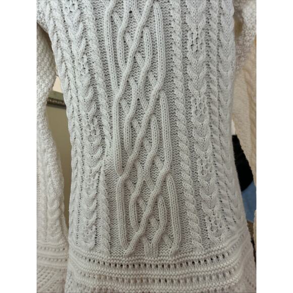 The Irish Store Women's Wool Sweater mixed Cable Knit tunic slits Ivory Size m - Picture 8 of 16